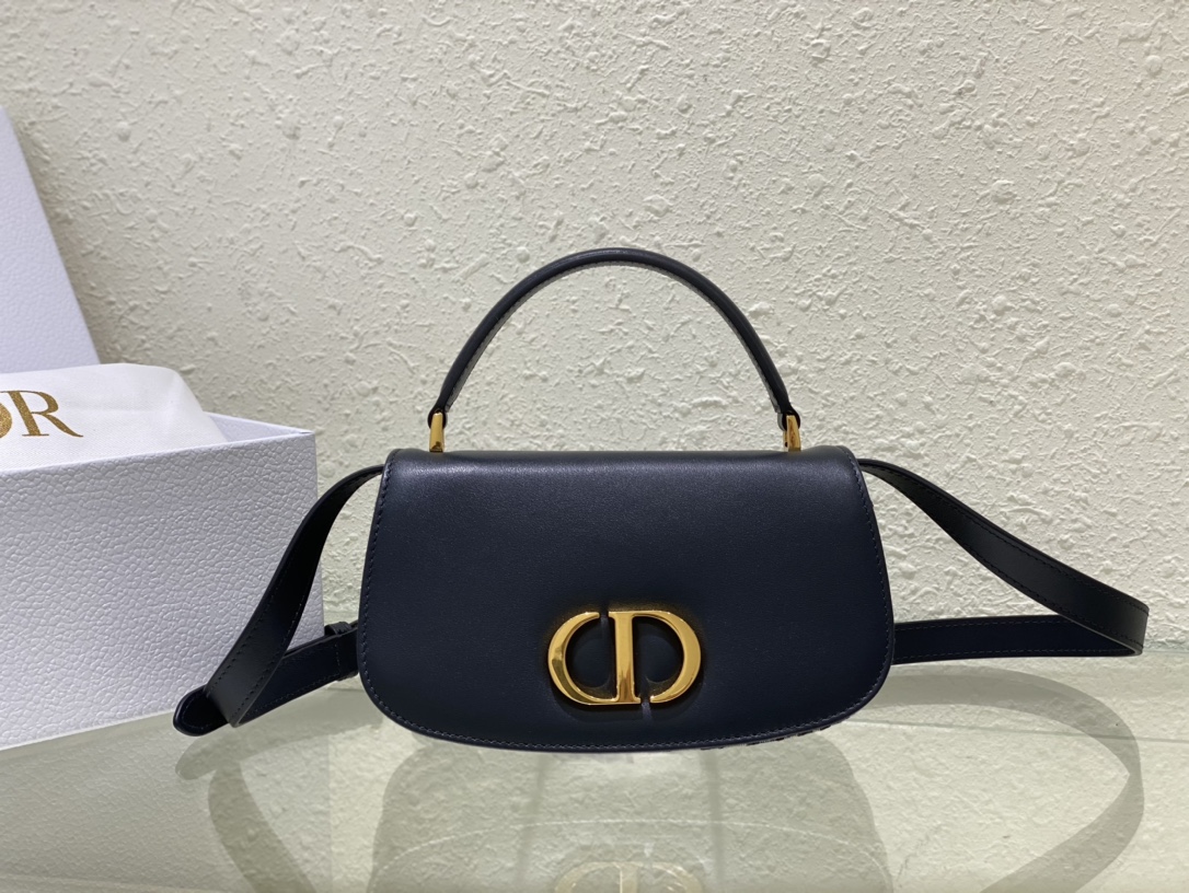 Small 30 Montaigne Avenue Top Handle Bag Blue Dior Oblique Jacquard and Ribbed Calfskin